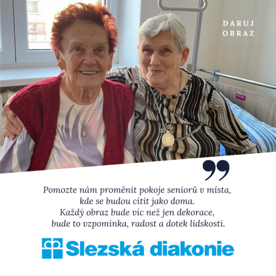 seniorka z domova pro seniory SAREPTA Komorní Lhotka se svým obrazem